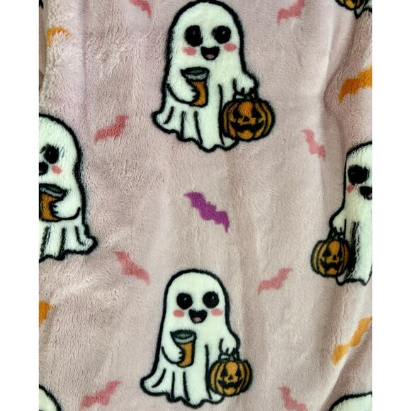 HEY BOO Pink Stanley Coffee Cup Ghost Throw BLanket Home Decor Halloween 3PC SET - Picture 6 of 16